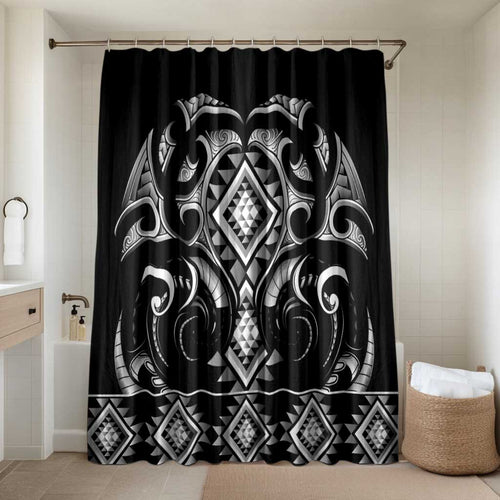 Black Ngaru Taniko With Aotearoa Maori Tattoo Bathroom Set - Aussie Hoodie