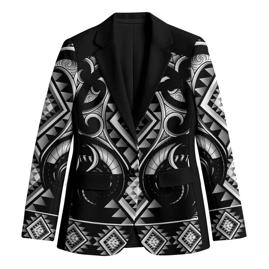 Black Ngaru Taniko With Aotearoa Maori Tattoo Blazer - Aussie Hoodie