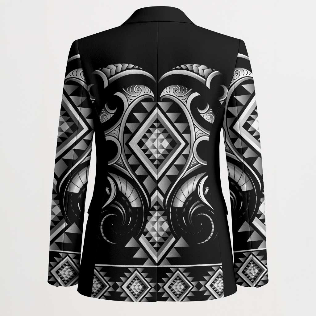 Black Ngaru Taniko With Aotearoa Maori Tattoo Blazer - Aussie Hoodie
