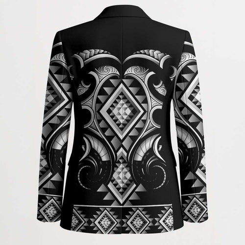 Black Ngaru Taniko With Aotearoa Maori Tattoo Blazer - Aussie Hoodie