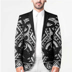 Black Ngaru Taniko With Aotearoa Maori Tattoo Blazer - Aussie Hoodie