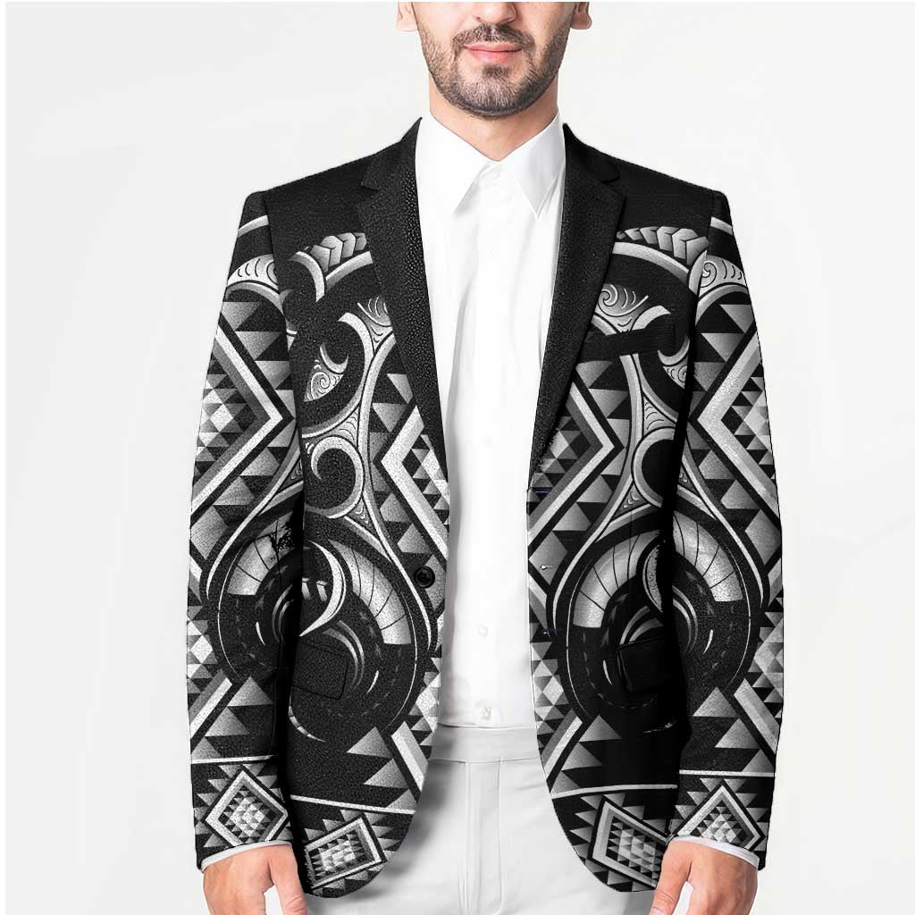 Black Ngaru Taniko With Aotearoa Maori Tattoo Blazer - Aussie Hoodie