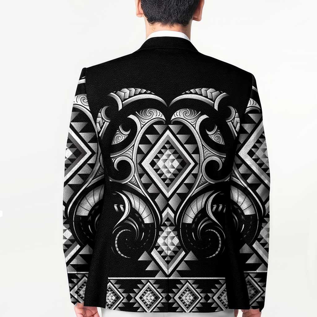 Black Ngaru Taniko With Aotearoa Maori Tattoo Blazer - Aussie Hoodie