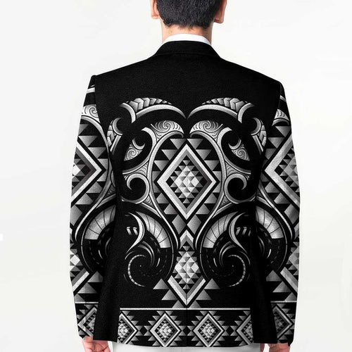 Black Ngaru Taniko With Aotearoa Maori Tattoo Blazer - Aussie Hoodie