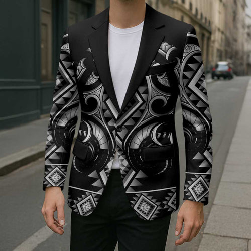 Black Ngaru Taniko With Aotearoa Maori Tattoo Blazer - Aussie Hoodie