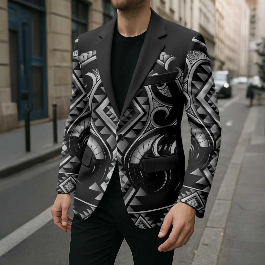 Black Ngaru Taniko With Aotearoa Maori Tattoo Blazer - Aussie Hoodie