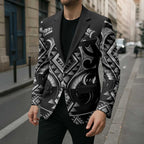 Black Ngaru Taniko With Aotearoa Maori Tattoo Blazer - Aussie Hoodie