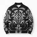 Black Ngaru Taniko With Aotearoa Maori Tattoo Bomber Puffer Jacket - Aussie Hoodie