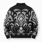 Black Ngaru Taniko With Aotearoa Maori Tattoo Bomber Puffer Jacket - Aussie Hoodie