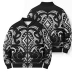 Black Ngaru Taniko With Aotearoa Maori Tattoo Bomber Puffer Jacket - Aussie Hoodie