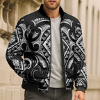 Black Ngaru Taniko With Aotearoa Maori Tattoo Bomber Puffer Jacket - Aussie Hoodie