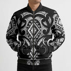 Black Ngaru Taniko With Aotearoa Maori Tattoo Bomber Puffer Jacket - Aussie Hoodie