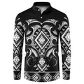 Black Ngaru Taniko With Aotearoa Maori Tattoo Button Sweatshirt