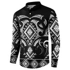 Black Ngaru Taniko With Aotearoa Maori Tattoo Button Sweatshirt