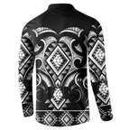 Black Ngaru Taniko With Aotearoa Maori Tattoo Button Sweatshirt