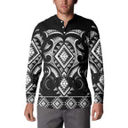 Black Ngaru Taniko With Aotearoa Maori Tattoo Button Sweatshirt