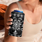 Black Ngaru Taniko With Aotearoa Maori Tattoo 4 in 1 Can Cooler Tumbler