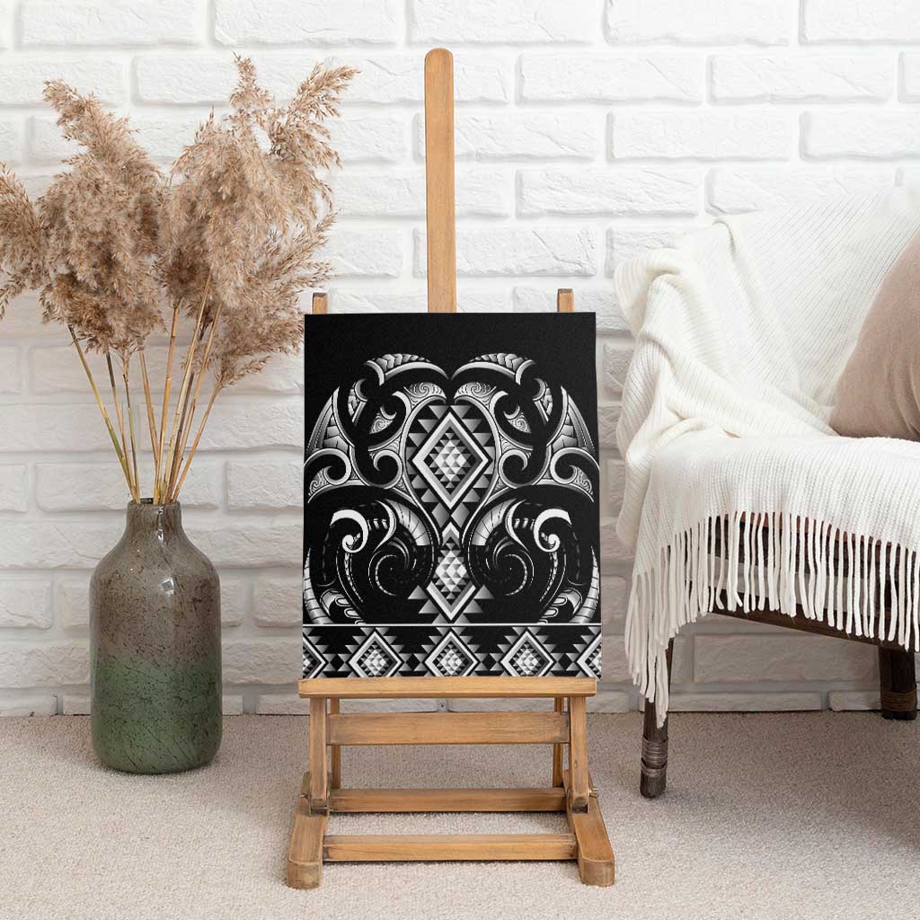 Black Ngaru Taniko With Aotearoa Maori Tattoo Canvas Wall Art