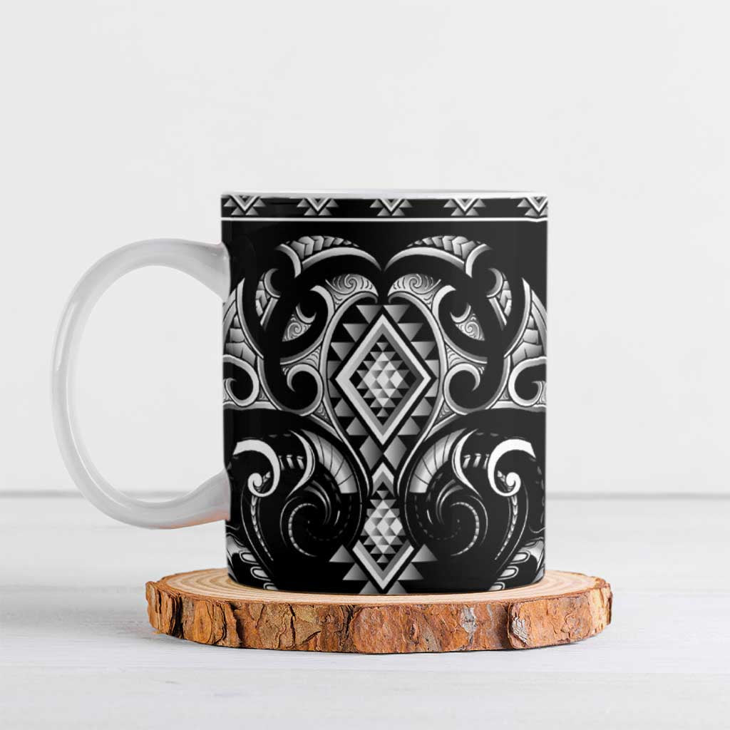 Black Ngaru Taniko With Aotearoa Maori Tattoo Ceramic Mug - Aussie Hoodie
