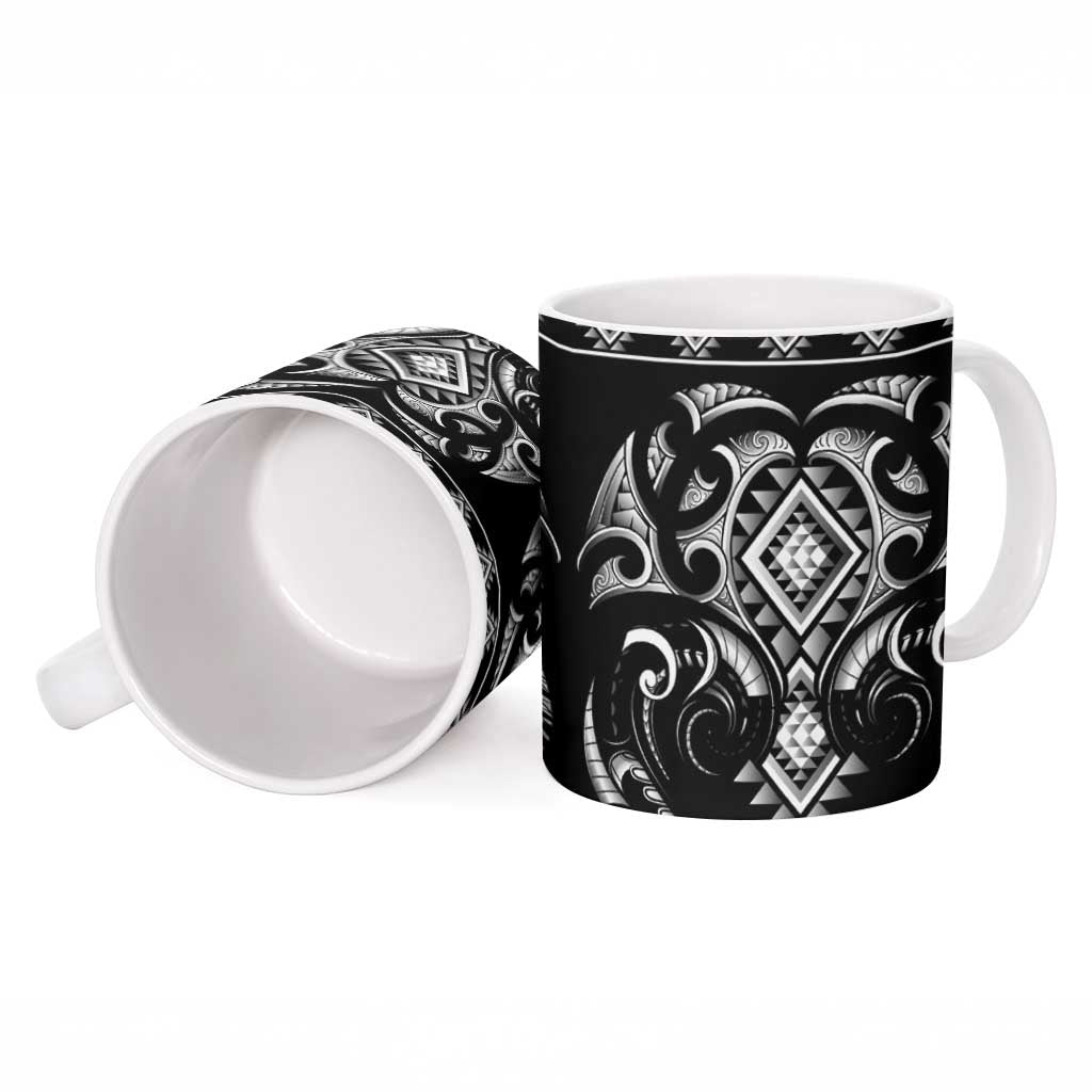 Black Ngaru Taniko With Aotearoa Maori Tattoo Ceramic Mug - Aussie Hoodie
