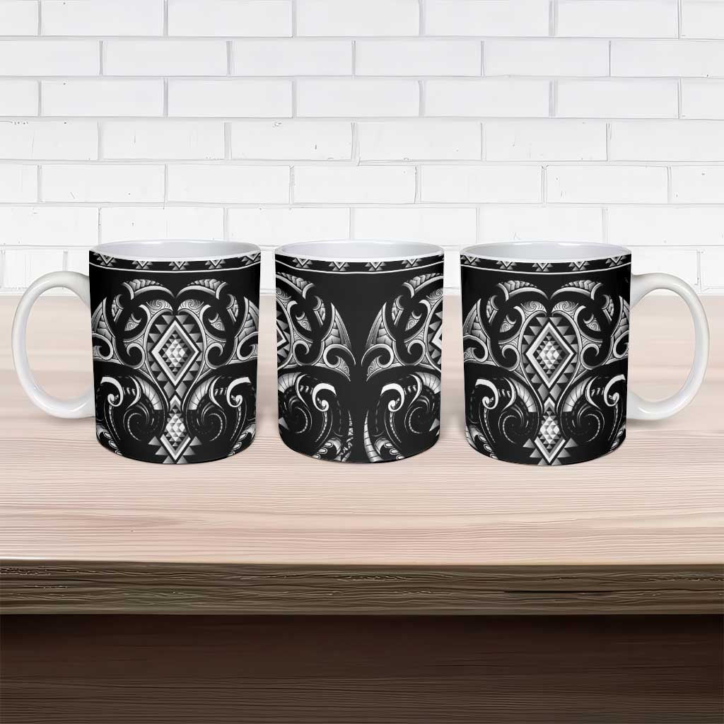 Black Ngaru Taniko With Aotearoa Maori Tattoo Ceramic Mug - Aussie Hoodie