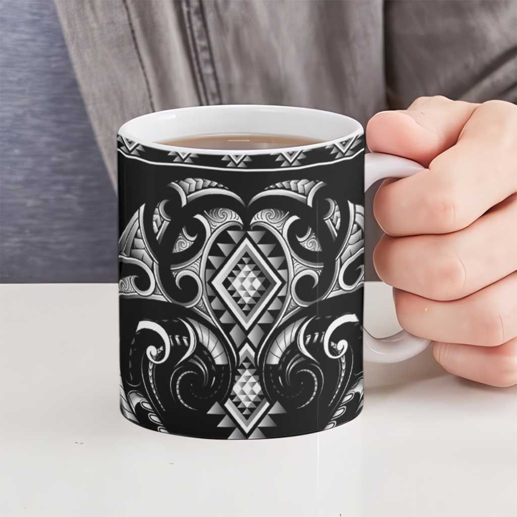 Black Ngaru Taniko With Aotearoa Maori Tattoo Ceramic Mug - Aussie Hoodie