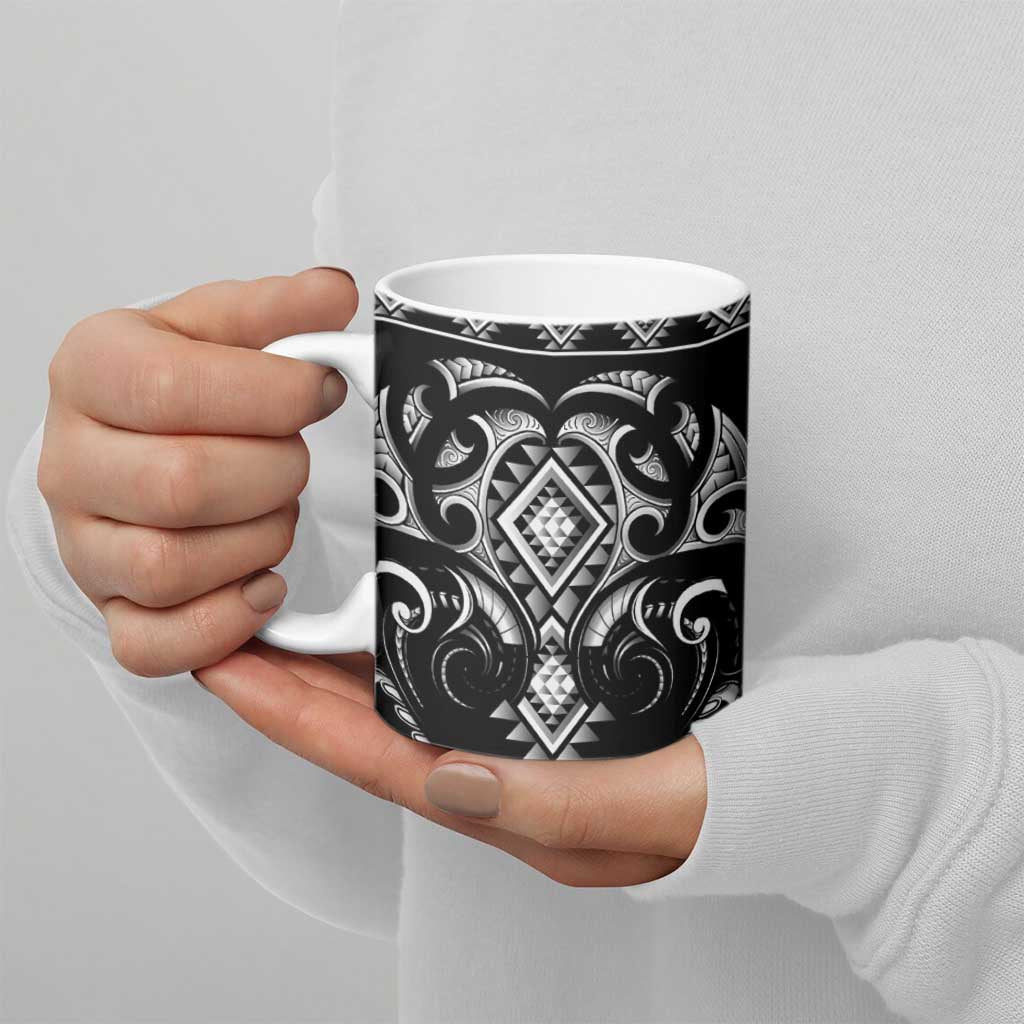 Black Ngaru Taniko With Aotearoa Maori Tattoo Ceramic Mug - Aussie Hoodie