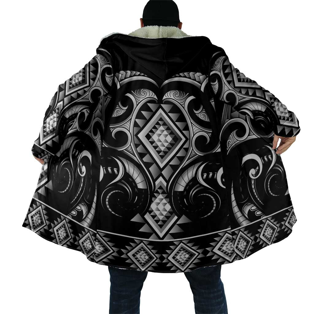 Black Ngaru Taniko With Aotearoa Maori Tattoo Cloak - Aussie Hoodie