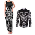 Black Ngaru Taniko With Aotearoa Maori Tattoo Couples Matching Tank Maxi Dress and Long Sleeve Button Shirt
