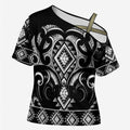 Black Ngaru Taniko With Aotearoa Maori Tattoo Cross Shoulder Shirt - Aussie Hoodie