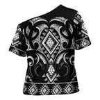 Black Ngaru Taniko With Aotearoa Maori Tattoo Cross Shoulder Shirt - Aussie Hoodie