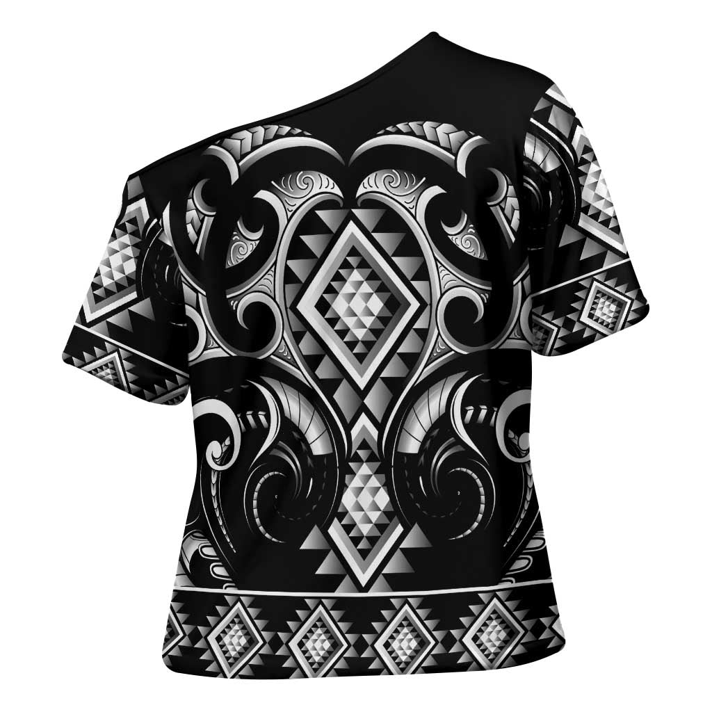 Black Ngaru Taniko With Aotearoa Maori Tattoo Cross Shoulder Shirt - Aussie Hoodie