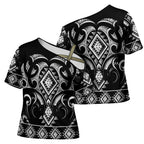 Black Ngaru Taniko With Aotearoa Maori Tattoo Cross Shoulder Shirt - Aussie Hoodie