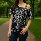 Black Ngaru Taniko With Aotearoa Maori Tattoo Cross Shoulder Shirt - Aussie Hoodie