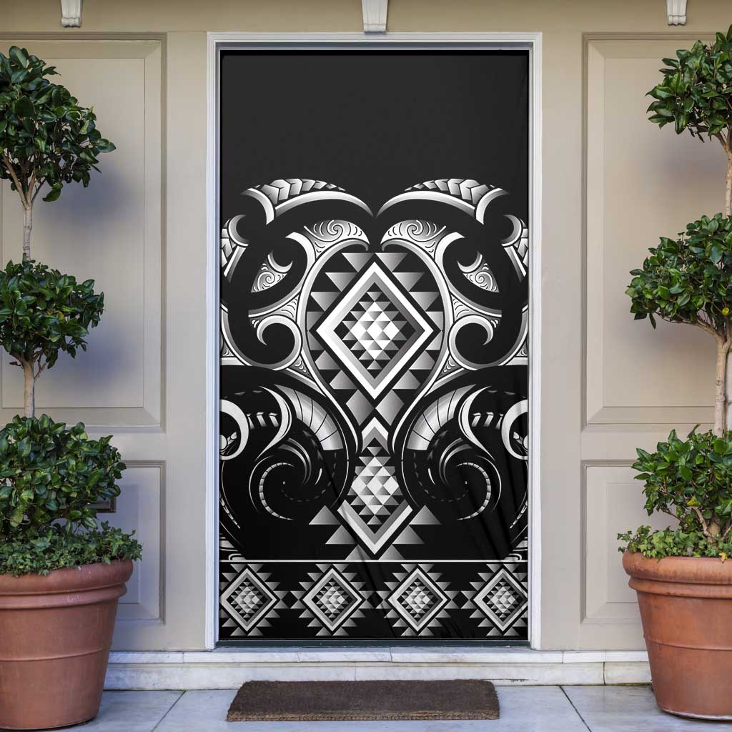 Black Ngaru Taniko With Aotearoa Maori Tattoo Door Cover - Aussie Hoodie