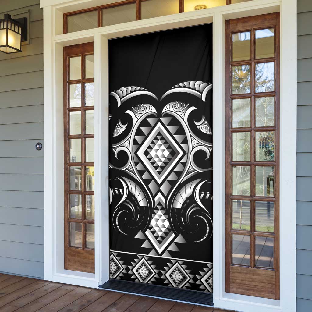 Black Ngaru Taniko With Aotearoa Maori Tattoo Door Cover - Aussie Hoodie