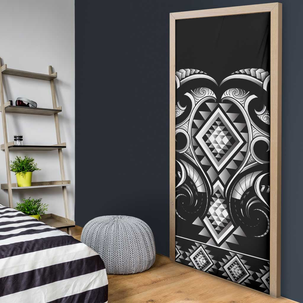 Black Ngaru Taniko With Aotearoa Maori Tattoo Door Cover - Aussie Hoodie