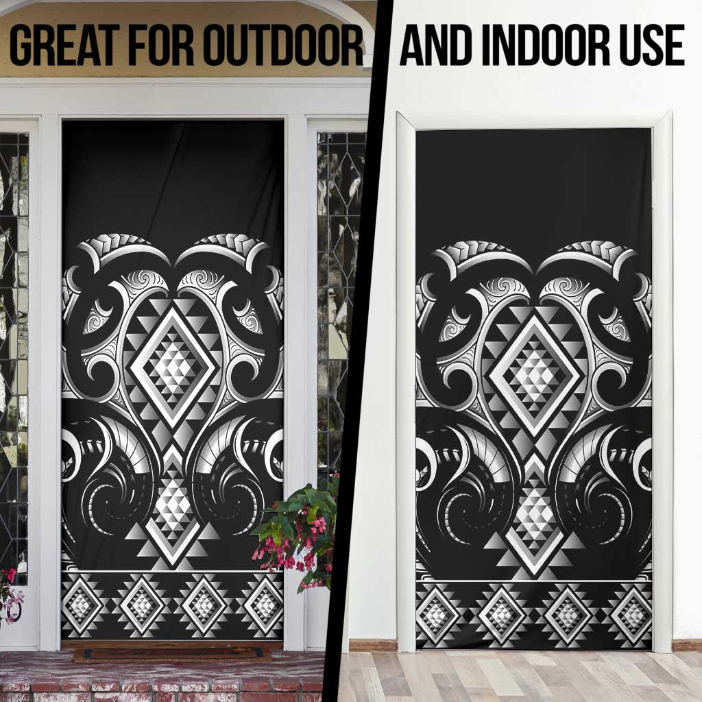 Black Ngaru Taniko With Aotearoa Maori Tattoo Door Cover - Aussie Hoodie