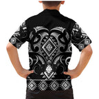 Black Ngaru Taniko With Aotearoa Maori Tattoo Family Matching Mermaid Dress and Hawaiian Shirt