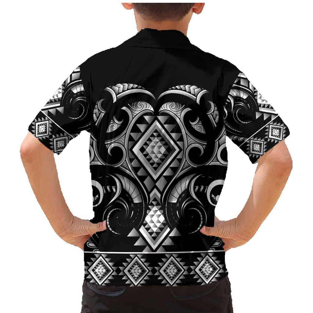 Black Ngaru Taniko With Aotearoa Maori Tattoo Family Matching Mermaid Dress and Hawaiian Shirt