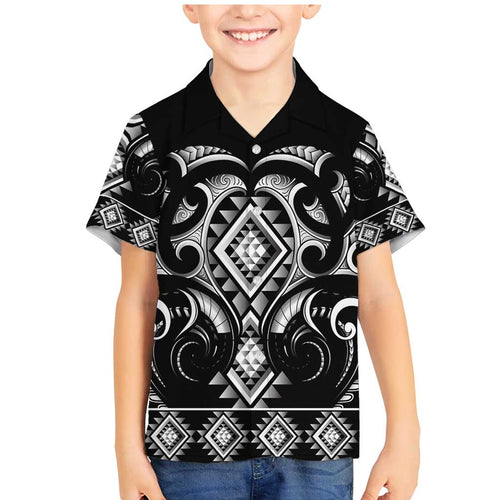 Black Ngaru Taniko With Aotearoa Maori Tattoo Family Matching Mermaid Dress and Hawaiian Shirt