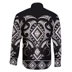 Black Ngaru Taniko With Aotearoa Maori Tattoo Family Matching Off The Shoulder Long Sleeve Dress and Hawaiian Shirt