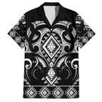 Black Ngaru Taniko With Aotearoa Maori Tattoo Family Matching Off Shoulder Maxi Dress and Hawaiian Shirt