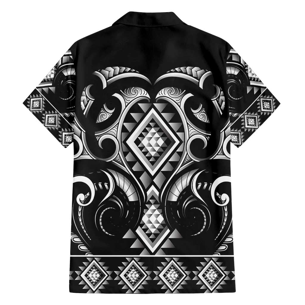 Black Ngaru Taniko With Aotearoa Maori Tattoo Family Matching Off Shoulder Maxi Dress and Hawaiian Shirt