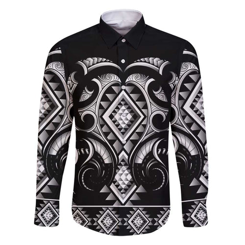Black Ngaru Taniko With Aotearoa Maori Tattoo Family Matching Off Shoulder Maxi Dress and Hawaiian Shirt