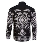 Black Ngaru Taniko With Aotearoa Maori Tattoo Family Matching Off Shoulder Maxi Dress and Hawaiian Shirt