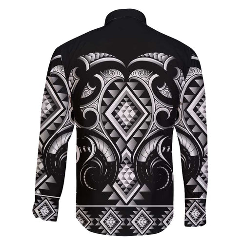 Black Ngaru Taniko With Aotearoa Maori Tattoo Family Matching Off Shoulder Maxi Dress and Hawaiian Shirt