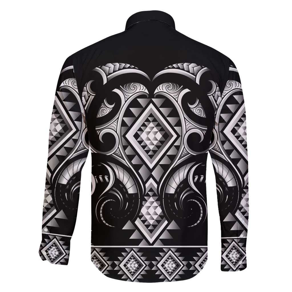 Black Ngaru Taniko With Aotearoa Maori Tattoo Family Matching Off Shoulder Short Dress and Hawaiian Shirt