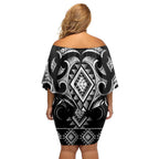 Black Ngaru Taniko With Aotearoa Maori Tattoo Family Matching Off Shoulder Short Dress and Hawaiian Shirt