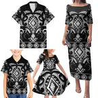 Black Ngaru Taniko With Aotearoa Maori Tattoo Family Matching Puletasi and Hawaiian Shirt